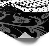 グレーのスカルとバラでカスタマイズ可能な砂糖つる植物 ポスター (角)