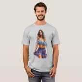 グレーのスカートの上の若い女性 Tシャツ (正面フル)