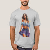 グレーのスカートの上の若い女性 Tシャツ (正面)
