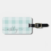 グレーのスクリプト名を持つファームハウスプレイド ラゲッジタグ (正面横)