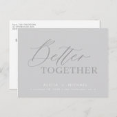グレーのスクリプト結婚の日付を救より合わせる 案内ポストカード (正面/裏面)