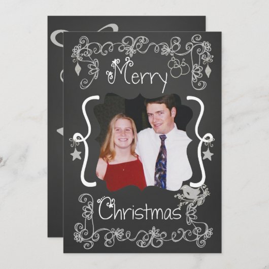 グレーのスクロカスタマイズール写真ホリデーカード シーズンカード (正面/裏面)