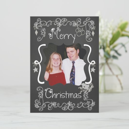 グレーのスクロカスタマイズール写真ホリデーカード シーズンカード (スタンド正面)