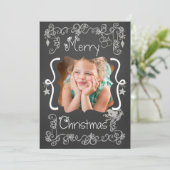 グレーのスクロールChalkboardホリデーフォトカード シーズンカード (スタンド正面)