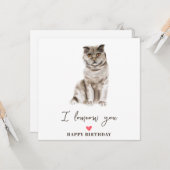 グレーのスコットランドフォールド猫 ママ 子犬 ペット 誕生日 カード (正面/裏面インサイチュ)