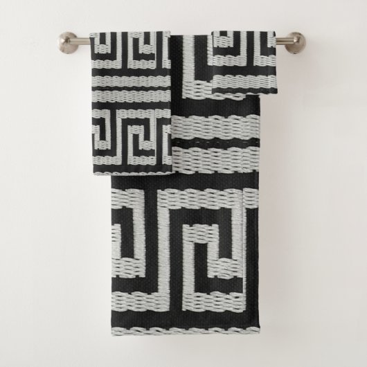 グレーのステッチ – ルックギリシャ語鍵デザイナー バスタオルセット (インサイチュ)