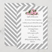 グレーのストライプとピンクの花の結婚式招待状 新しい 招待状 (正面/裏面)