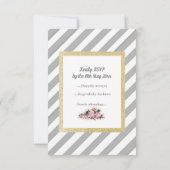 グレーのストライプ金ゴールドグリッターフローラrsvpカードの新規 出欠カード (裏面)