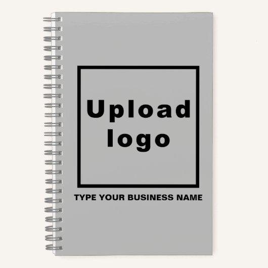 グレーのスパイラルノートブックのビジネス名とロゴ ノートブック (正面)