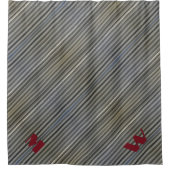 グレーのスモークモノクロストライプモノグラムの シャワーカーテン (正面)