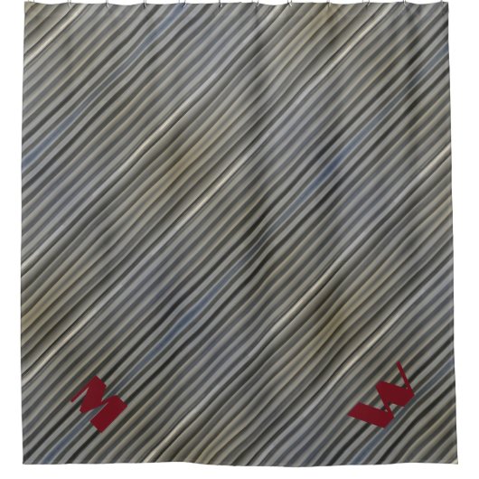 グレーのスモークモノクロストライプモノグラムの シャワーカーテン (正面)