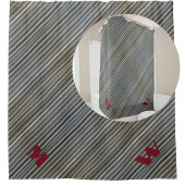 グレーのスモークモノクロストライプモノグラムの シャワーカーテン