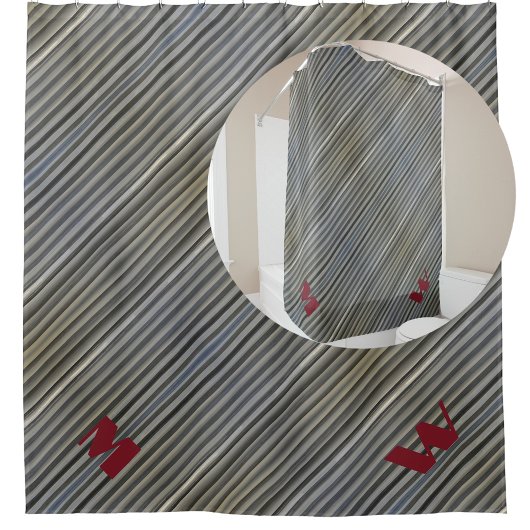 グレーのスモークモノクロストライプモノグラムの シャワーカーテン