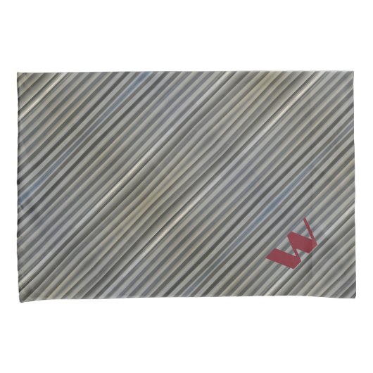 グレーのスモークモノクロストライプモノグラムの 枕カバー (正面右)