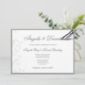 グレーのスワール 万年筆 結婚式招待状 招待状 (スタンド正面)