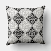 グレーのダマスクの大きいPtn B&Wをスクロール クッション (裏面)