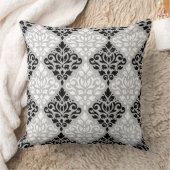 グレーのダマスクの大きいPtn B&Wをスクロール クッション (ブランケット)