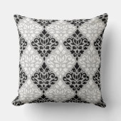 グレーのダマスクの大きいPtn B&Wをスクロール クッション (正面)