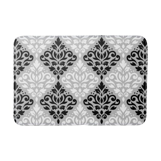 グレーのダマスクの大きいPtn B&Wをスクロール バスマット (正面)