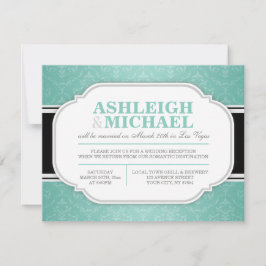 グレーのダマスク柄の結婚式の披露宴のみのご案内 招待状