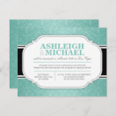 グレーのダマスク柄の結婚式の披露宴のみのご案内 招待状 (正面/裏面)