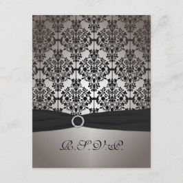 グレーのダマスク模様とブラックのウェディング出欠確認カード 出欠カード