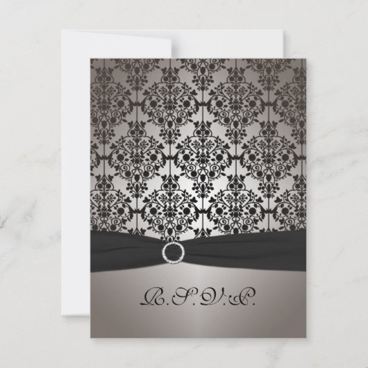 グレーのダマスク模様の結婚式出欠確認カード 出欠カード (正面)