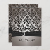 グレーのダマスク模様の結婚式出欠確認カード 出欠カード (正面/裏面)