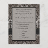 グレーのダマスク模様の結婚式出欠確認カード 出欠カード (裏面)