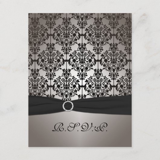 グレーのダマスク模様の結婚式出欠確認カード 出欠カード (正面)
