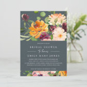 グレーのチーク イエロー オレンジ フラワーブライダルシャワー 招待状 (スタンド正面)