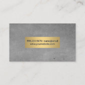 グレーのテクスチャとメタル金ゴールドフレーム 名刺 (裏面)