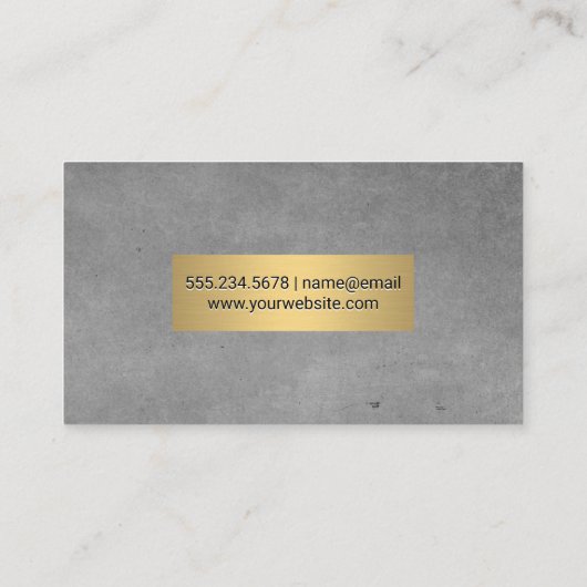 グレーのテクスチャとメタル金ゴールドフレーム 名刺 (裏面)