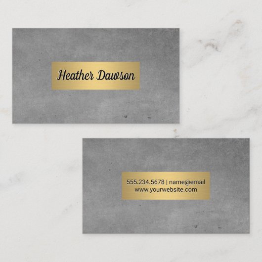 グレーのテクスチャとメタル金ゴールドフレーム 名刺 (正面/裏面)