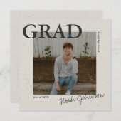 グレーのテクスチャー効果 卒業写真 招待状 (正面/裏面)