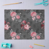 グレーのデコページのピンクのバラとスカル 薄葉紙 (クラフト)
