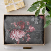 グレーのデコページのピンクのバラとスカル 薄葉紙 (ギフト)