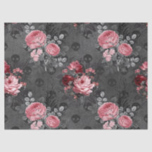 グレーのデコページのピンクのバラとスカル