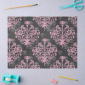 グレーのデコページ上のスカルとピンクのフラワーダマスク 薄葉紙 (クラフト)