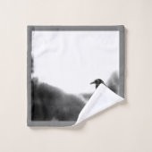 グレーのトリム黒い鳥 – Raven バスタオルセット (ウォッシュタオル)