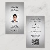 グレーのトーン不動産仲介業者とプロフィール写真 名刺 (正面/裏面)