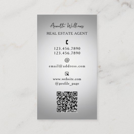 グレーのトーン不動産仲介業者とプロフィール写真 名刺 (裏面)