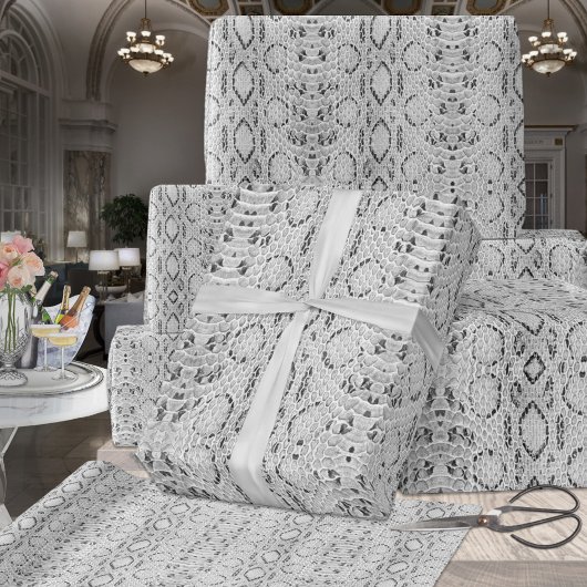 グレーのトーン黒と白のヘビ革 ラッピングペーパー