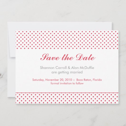 グレーのドットとコーラル色のSave the Date セーブザデート (正面)