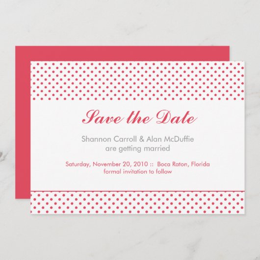 グレーのドットとコーラル色のSave the Date セーブザデート (正面/裏面)