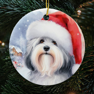 グレーのハバナ犬の水の色クリスマス セラミックオーナメント