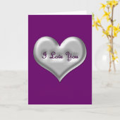 グレーのハートにメタリックな効果を愛してる カード (黄色い花)