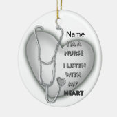 グレーのハートの看護師 セラミックオーナメント (左)