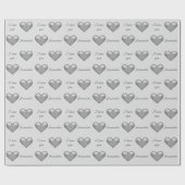 グレーのハートカスタムと私は任意の名前であなたの文字を愛する ラッピングペーパー (フラット)