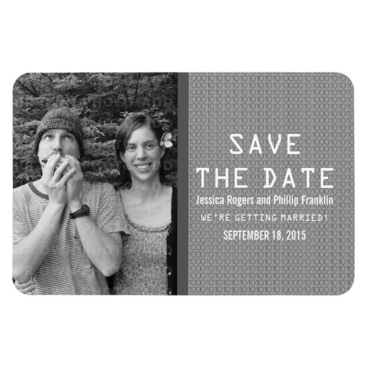 グレーのバイナリコード写真Save the Date Magnet マグネット (横)